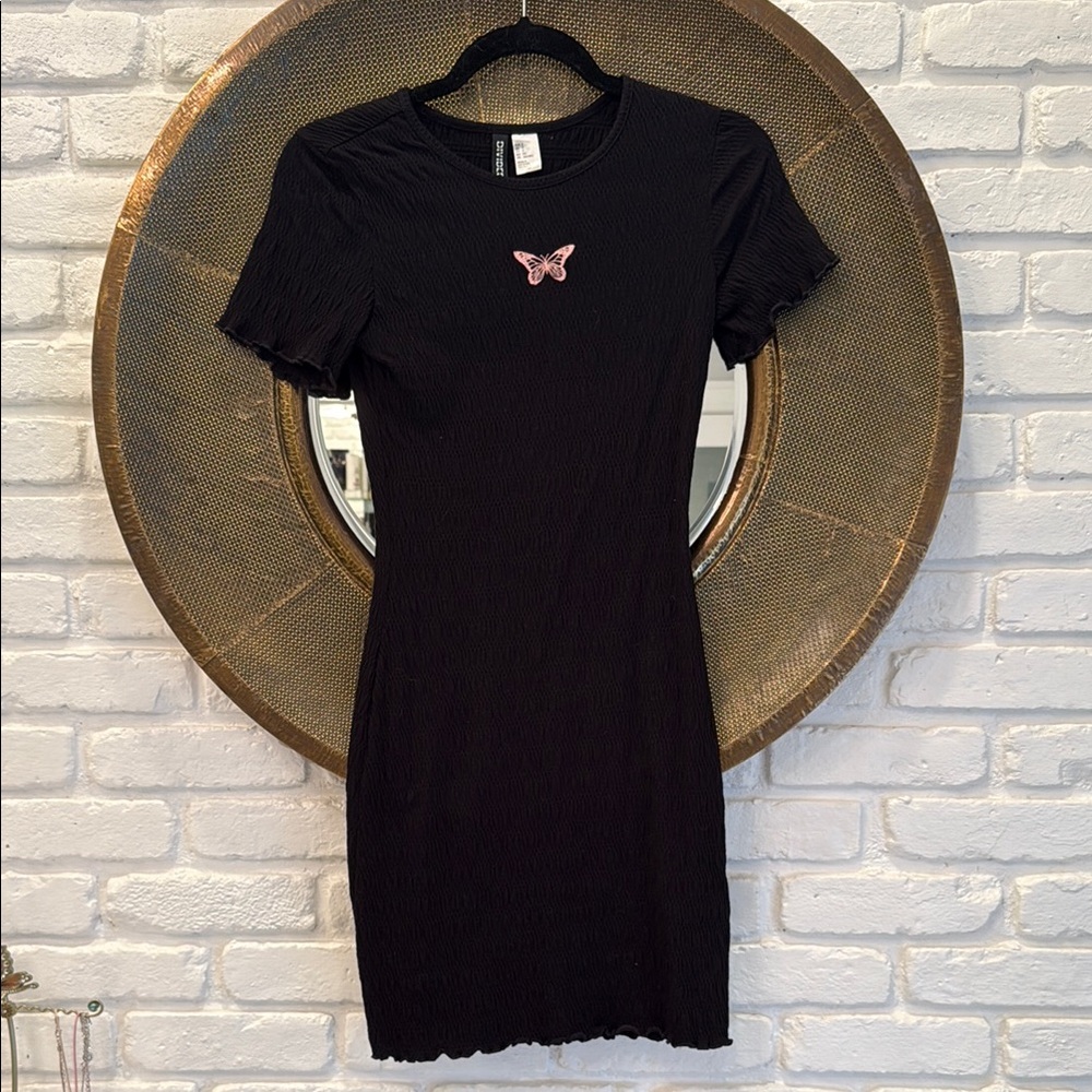 H&M Black Mini Dress with Pink Butterfly